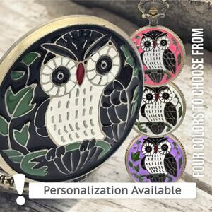 Enamel Owl Pocket Watch – Unique Wildlife Accessory, Personalizable Vintage Look